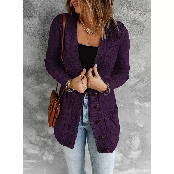 Sidefeel Womens Open Front Cardigan Sweaters Casual Button Down Knitted Coat Tops with PocketsA Purple