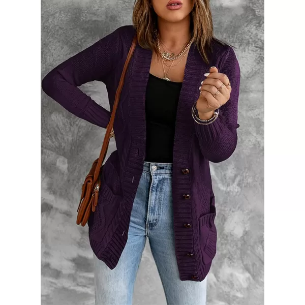 Sidefeel Womens Open Front Cardigan Sweaters Casual Button Down Knitted Coat Tops with PocketsA Purple