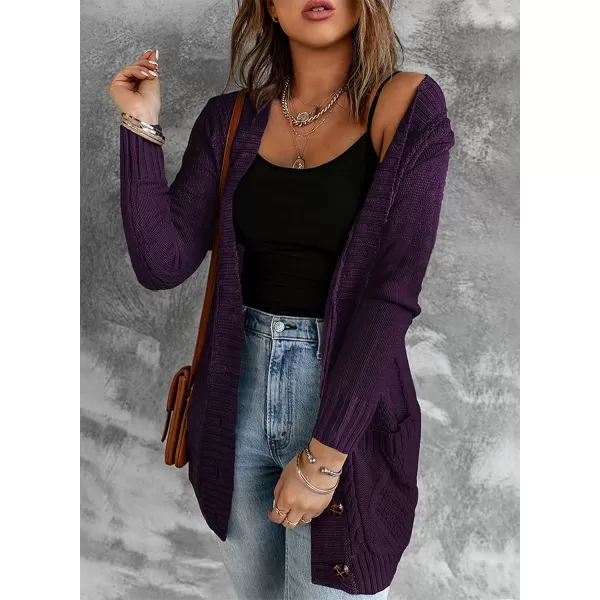 Sidefeel Womens Open Front Cardigan Sweaters Casual Button Down Knitted Coat Tops with PocketsA Purple