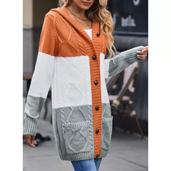 Sidefeel Womens Open Front Hooded Cardigan Sweaters Button Down Long Sleeve Chunky Knit Coat with PocketsZ 21 Orange