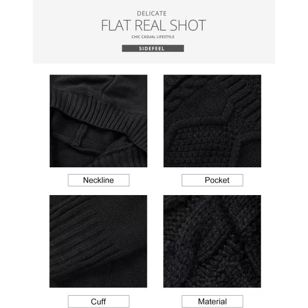 Sidefeel Womens Open Front Hooded Cardigan Sweaters Button Down Long Sleeve Chunky Knit Coat with PocketsZ Black