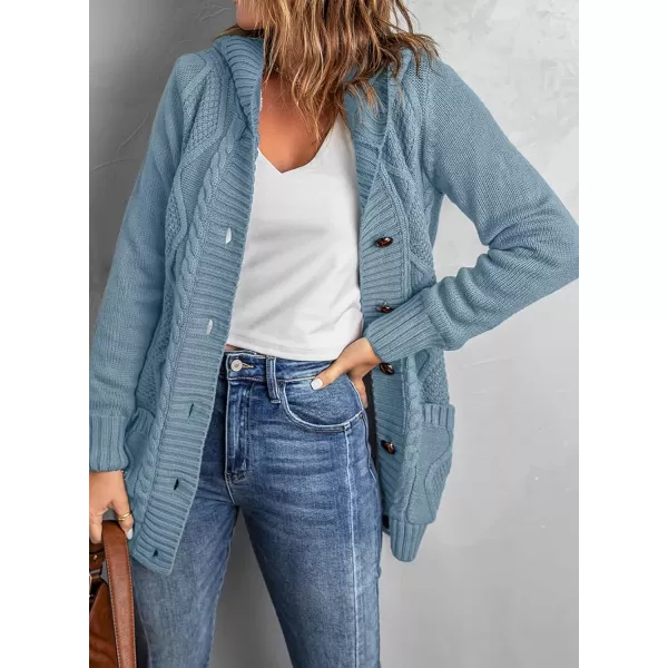 Sidefeel Womens Open Front Hooded Cardigan Sweaters Button Down Long Sleeve Chunky Knit Coat with PocketsZ Blue