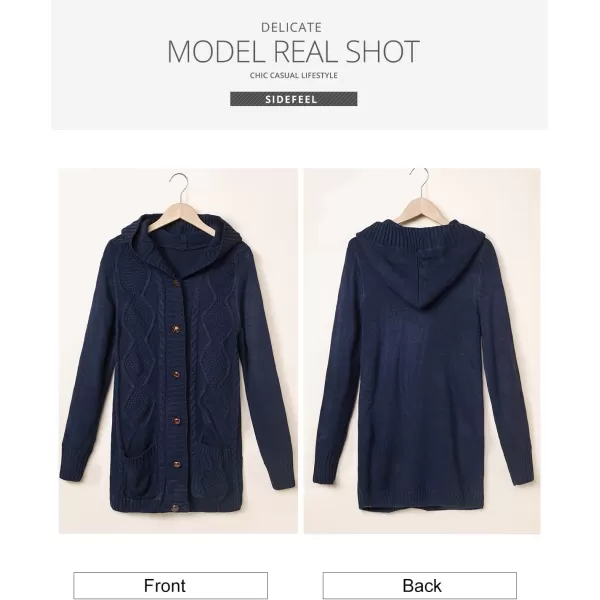 Sidefeel Womens Open Front Hooded Cardigan Sweaters Button Down Long Sleeve Chunky Knit Coat with PocketsZ Blue