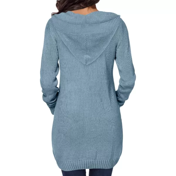 Sidefeel Womens Open Front Hooded Cardigan Sweaters Button Down Long Sleeve Chunky Knit Coat with PocketsZ Blue