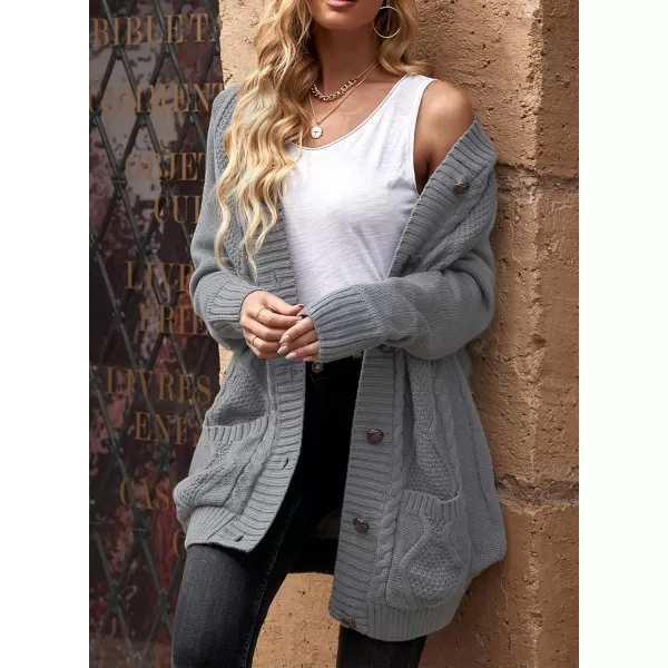 Sidefeel Womens Open Front Hooded Cardigan Sweaters Button Down Long Sleeve Chunky Knit Coat with PocketsZ Dark Gray