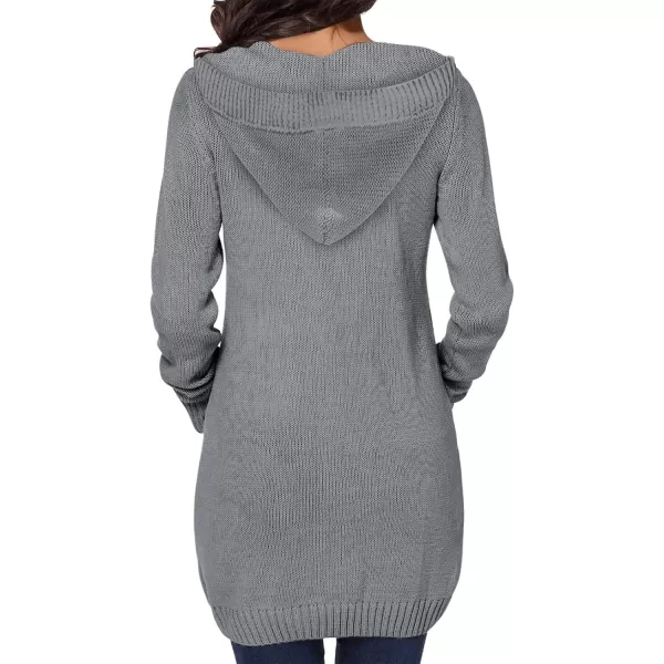 Sidefeel Womens Open Front Hooded Cardigan Sweaters Button Down Long Sleeve Chunky Knit Coat with PocketsZ Dark Gray