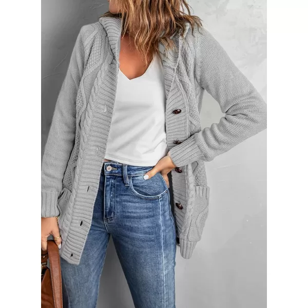 Sidefeel Womens Open Front Hooded Cardigan Sweaters Button Down Long Sleeve Chunky Knit Coat with PocketsZ Gray