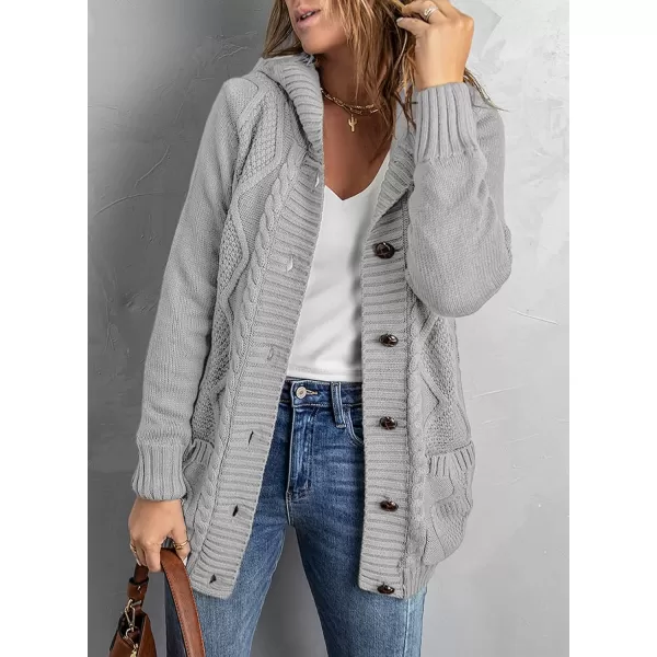 Sidefeel Womens Open Front Hooded Cardigan Sweaters Button Down Long Sleeve Chunky Knit Coat with PocketsZ Gray