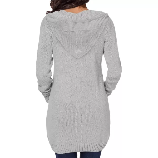 Sidefeel Womens Open Front Hooded Cardigan Sweaters Button Down Long Sleeve Chunky Knit Coat with PocketsZ Gray