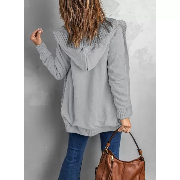 Sidefeel Womens Open Front Hooded Cardigan Sweaters Button Down Long Sleeve Chunky Knit Coat with PocketsZ Gray