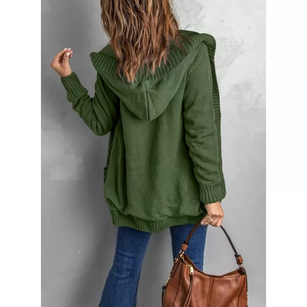 Sidefeel Womens Open Front Hooded Cardigan Sweaters Button Down Long Sleeve Chunky Knit Coat with PocketsZ Green