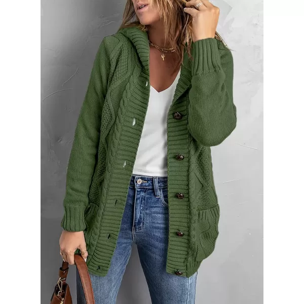 Sidefeel Womens Open Front Hooded Cardigan Sweaters Button Down Long Sleeve Chunky Knit Coat with PocketsZ Green