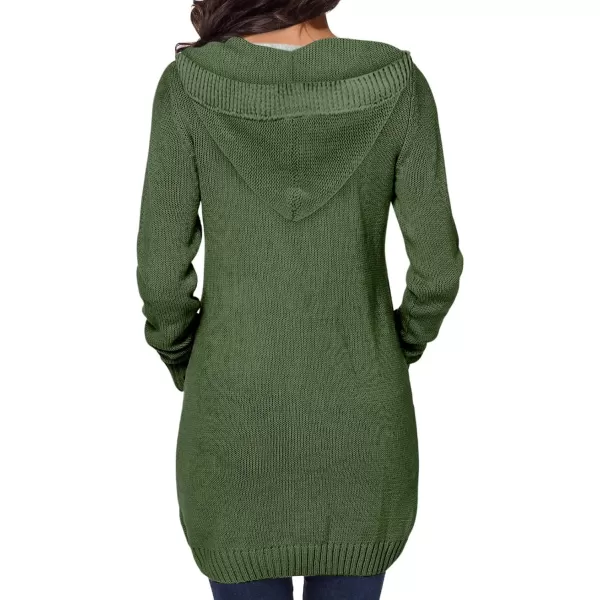 Sidefeel Womens Open Front Hooded Cardigan Sweaters Button Down Long Sleeve Chunky Knit Coat with PocketsZ Green