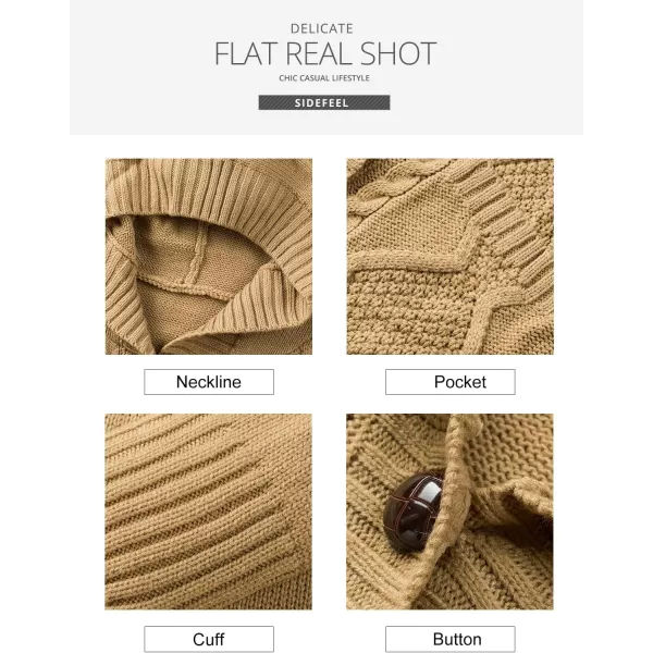 Sidefeel Womens Open Front Hooded Cardigan Sweaters Button Down Long Sleeve Chunky Knit Coat with PocketsZ Khaki