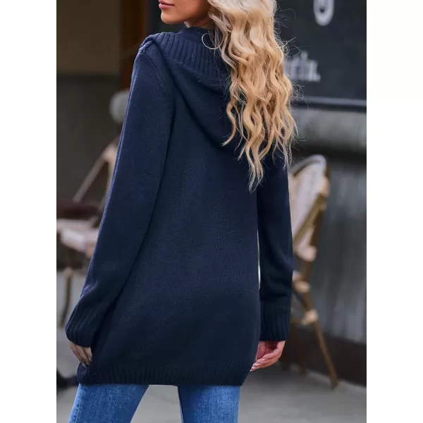 Sidefeel Womens Open Front Hooded Cardigan Sweaters Button Down Long Sleeve Chunky Knit Coat with PocketsZ Navy
