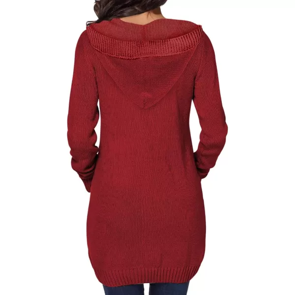 Sidefeel Womens Open Front Hooded Cardigan Sweaters Button Down Long Sleeve Chunky Knit Coat with PocketsZ Red