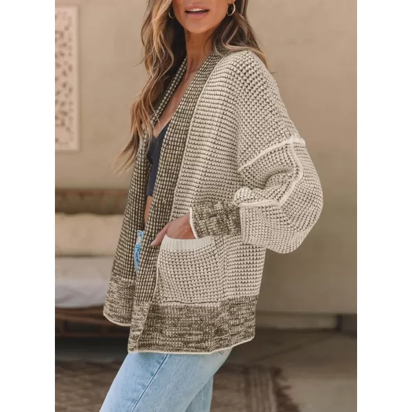 Sidefeel Womens Plaid Short Cardigan Oversized Chunky Long Sleeve Knit Open Front Cardigan Sweaters with PocketsApricot