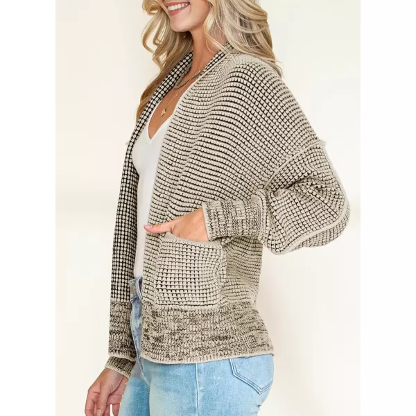 Sidefeel Womens Plaid Short Cardigan Oversized Chunky Long Sleeve Knit Open Front Cardigan Sweaters with PocketsApricot