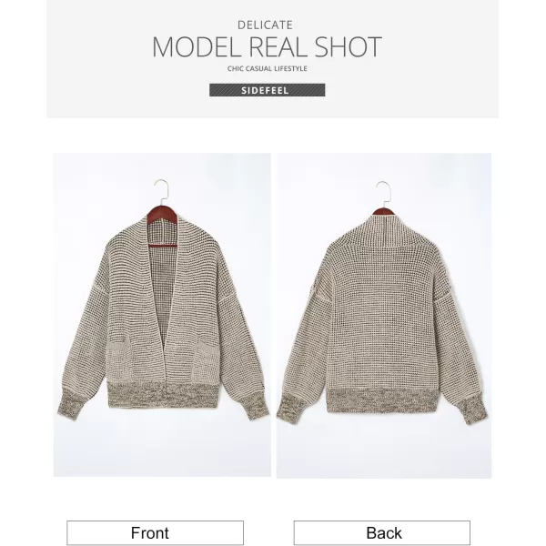 Sidefeel Womens Plaid Short Cardigan Oversized Chunky Long Sleeve Knit Open Front Cardigan Sweaters with PocketsApricot
