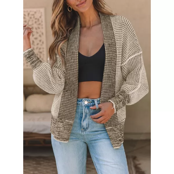 Sidefeel Womens Plaid Short Cardigan Oversized Chunky Long Sleeve Knit Open Front Cardigan Sweaters with PocketsApricot