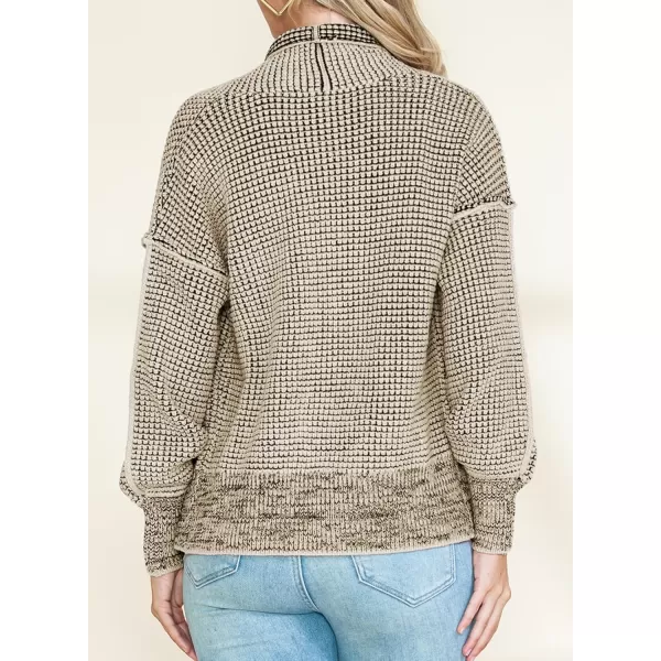 Sidefeel Womens Plaid Short Cardigan Oversized Chunky Long Sleeve Knit Open Front Cardigan Sweaters with PocketsApricot
