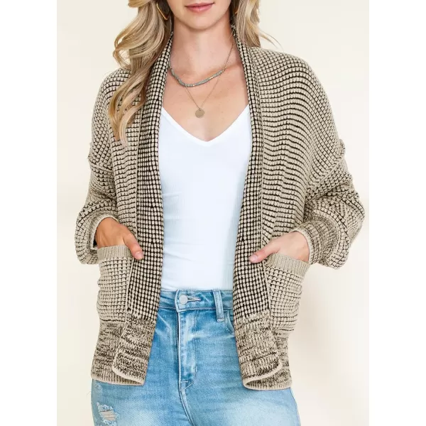 Sidefeel Womens Plaid Short Cardigan Oversized Chunky Long Sleeve Knit Open Front Cardigan Sweaters with PocketsApricot