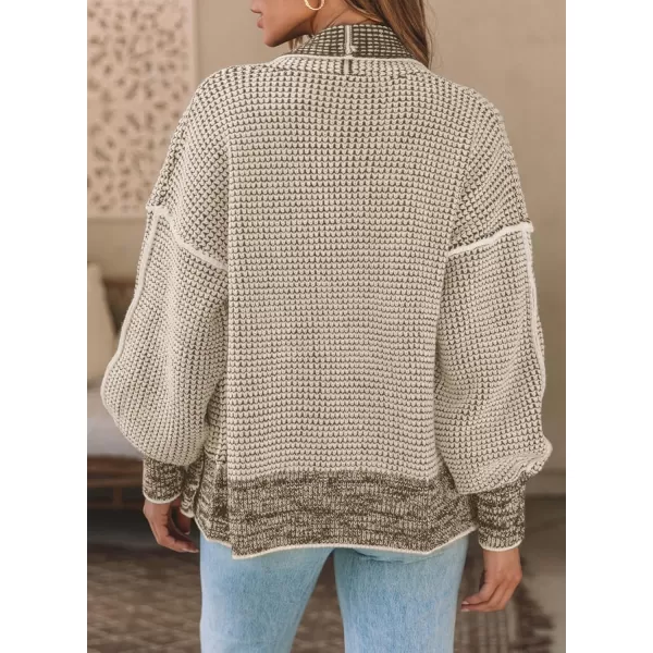 Sidefeel Womens Plaid Short Cardigan Oversized Chunky Long Sleeve Knit Open Front Cardigan Sweaters with PocketsApricot