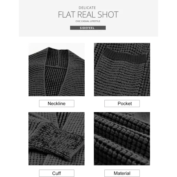 Sidefeel Womens Plaid Short Cardigan Oversized Chunky Long Sleeve Knit Open Front Cardigan Sweaters with PocketsBlack