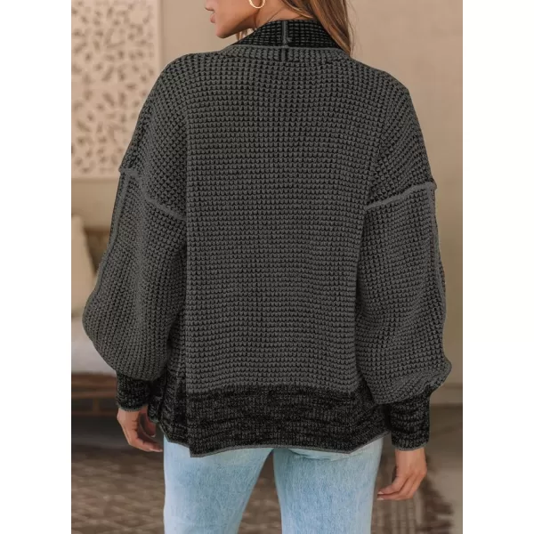 Sidefeel Womens Plaid Short Cardigan Oversized Chunky Long Sleeve Knit Open Front Cardigan Sweaters with PocketsBlack