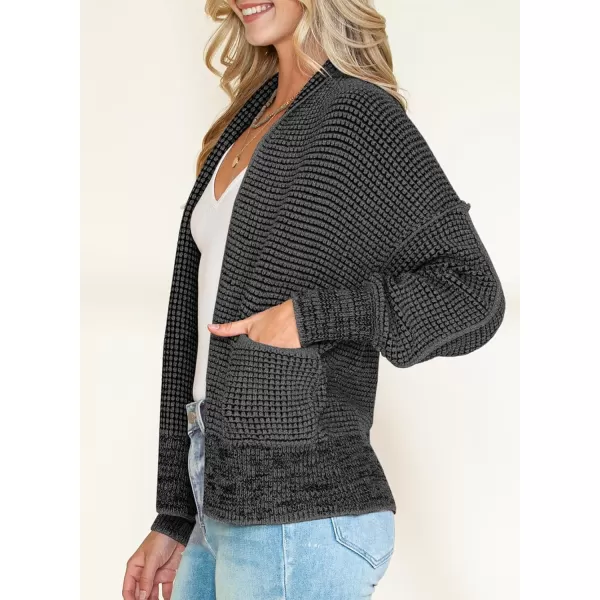 Sidefeel Womens Plaid Short Cardigan Oversized Chunky Long Sleeve Knit Open Front Cardigan Sweaters with PocketsBlack