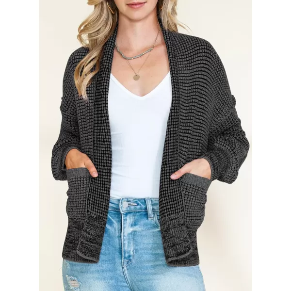 Sidefeel Womens Plaid Short Cardigan Oversized Chunky Long Sleeve Knit Open Front Cardigan Sweaters with PocketsBlack