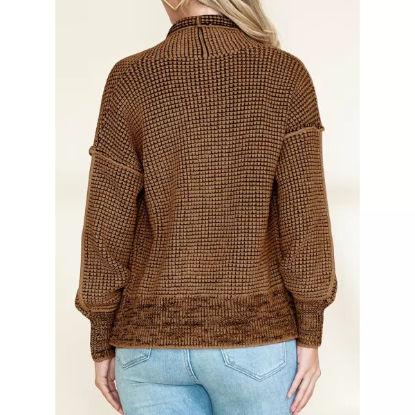 Sidefeel Womens Plaid Short Cardigan Oversized Chunky Long Sleeve Knit Open Front Cardigan Sweaters with PocketsBrown