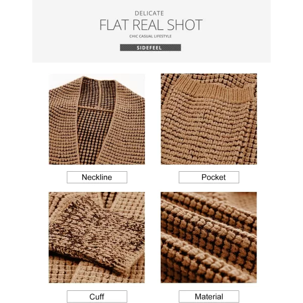 Sidefeel Womens Plaid Short Cardigan Oversized Chunky Long Sleeve Knit Open Front Cardigan Sweaters with PocketsBrown