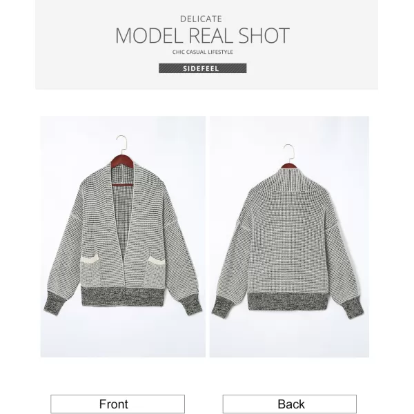 Sidefeel Womens Plaid Short Cardigan Oversized Chunky Long Sleeve Knit Open Front Cardigan Sweaters with PocketsGray