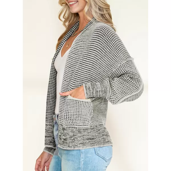 Sidefeel Womens Plaid Short Cardigan Oversized Chunky Long Sleeve Knit Open Front Cardigan Sweaters with PocketsGray