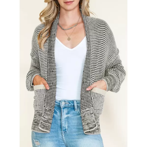 Sidefeel Womens Plaid Short Cardigan Oversized Chunky Long Sleeve Knit Open Front Cardigan Sweaters with PocketsGray