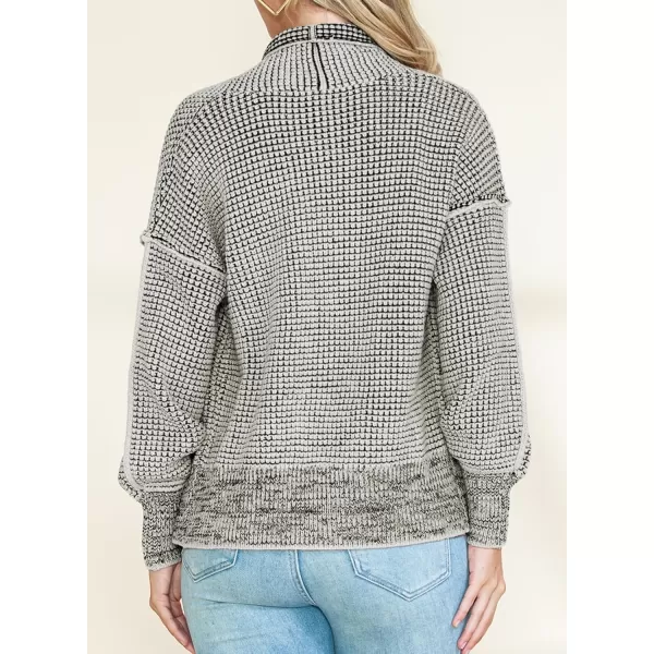 Sidefeel Womens Plaid Short Cardigan Oversized Chunky Long Sleeve Knit Open Front Cardigan Sweaters with PocketsGray