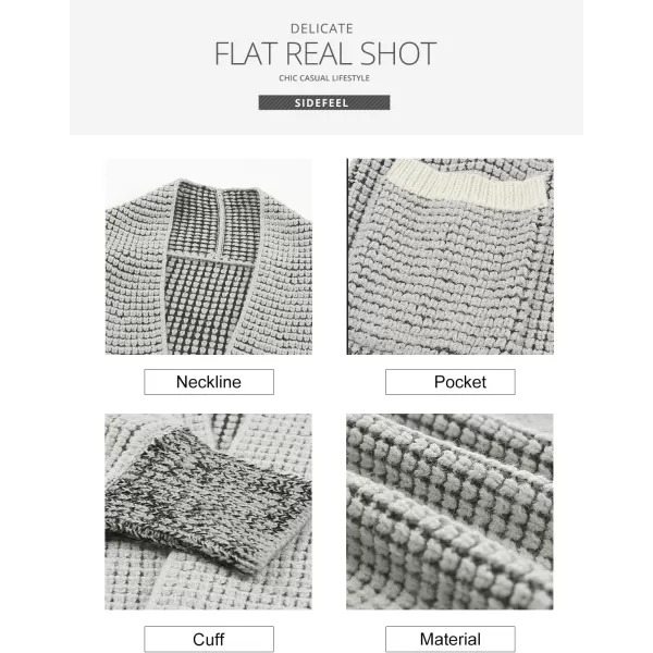 Sidefeel Womens Plaid Short Cardigan Oversized Chunky Long Sleeve Knit Open Front Cardigan Sweaters with PocketsGray