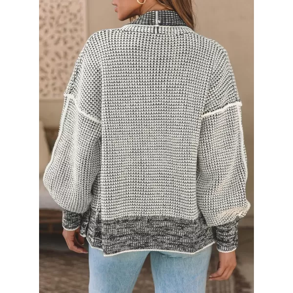 Sidefeel Womens Plaid Short Cardigan Oversized Chunky Long Sleeve Knit Open Front Cardigan Sweaters with PocketsGray