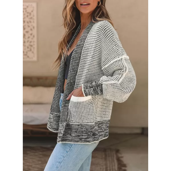 Sidefeel Womens Plaid Short Cardigan Oversized Chunky Long Sleeve Knit Open Front Cardigan Sweaters with PocketsGray