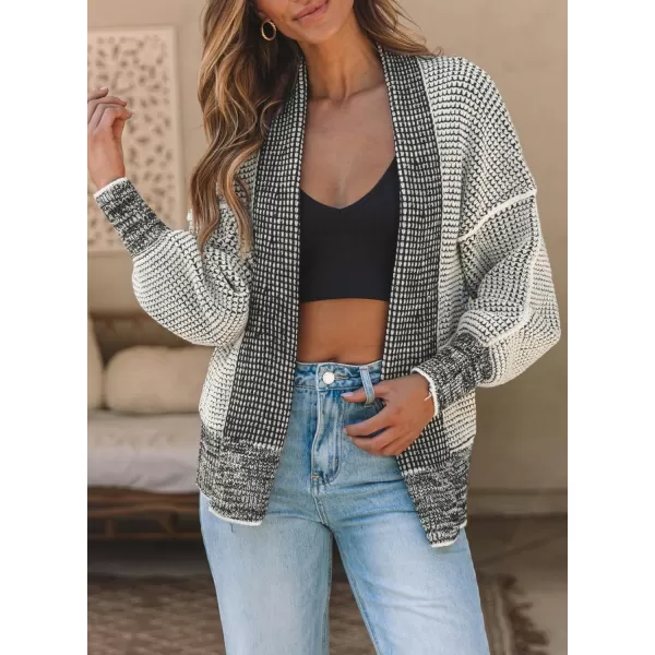 Sidefeel Womens Plaid Short Cardigan Oversized Chunky Long Sleeve Knit Open Front Cardigan Sweaters with PocketsGray