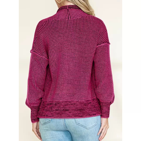 Sidefeel Womens Plaid Short Cardigan Oversized Chunky Long Sleeve Knit Open Front Cardigan Sweaters with PocketsHot Pink