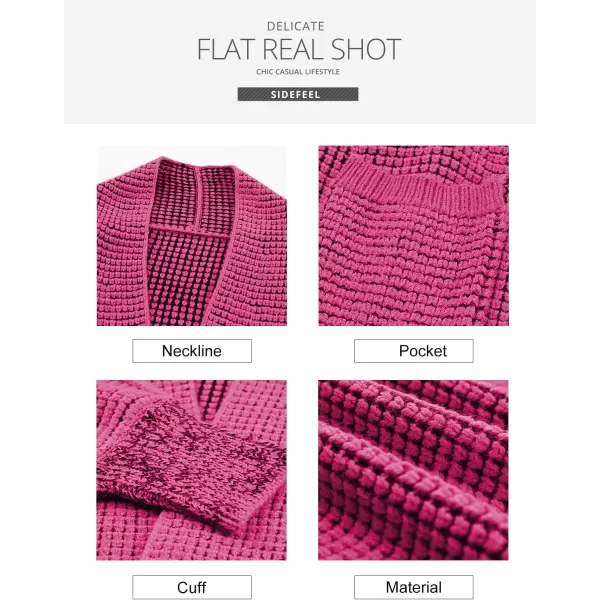 Sidefeel Womens Plaid Short Cardigan Oversized Chunky Long Sleeve Knit Open Front Cardigan Sweaters with PocketsHot Pink