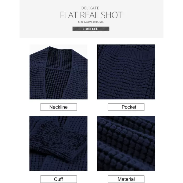 Sidefeel Womens Plaid Short Cardigan Oversized Chunky Long Sleeve Knit Open Front Cardigan Sweaters with PocketsNavy Blue