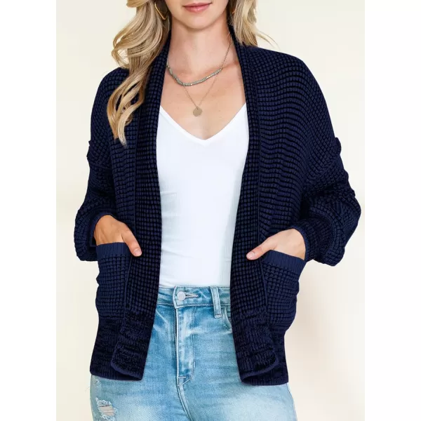 Sidefeel Womens Plaid Short Cardigan Oversized Chunky Long Sleeve Knit Open Front Cardigan Sweaters with PocketsNavy Blue