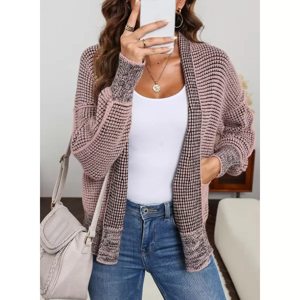 Sidefeel Womens Plaid Short Cardigan Oversized Chunky Long Sleeve Knit Open Front Cardigan Sweaters with PocketsPink
