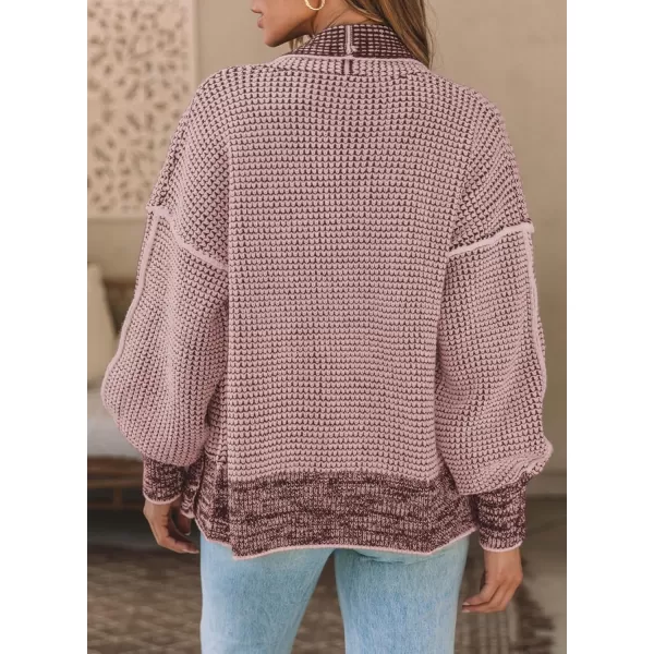 Sidefeel Womens Plaid Short Cardigan Oversized Chunky Long Sleeve Knit Open Front Cardigan Sweaters with PocketsPink