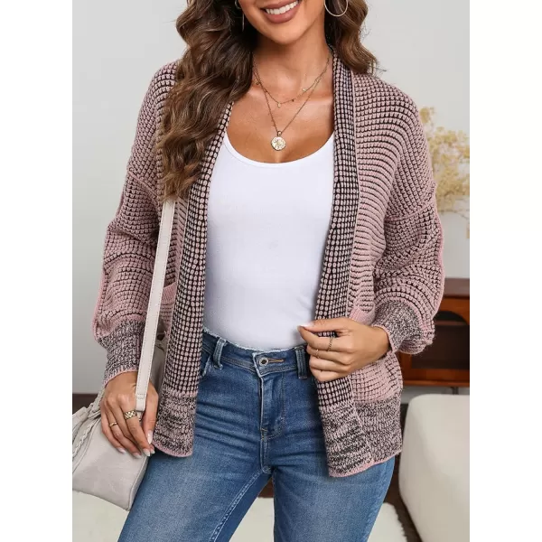 Sidefeel Womens Plaid Short Cardigan Oversized Chunky Long Sleeve Knit Open Front Cardigan Sweaters with PocketsPink