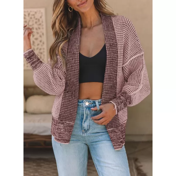 Sidefeel Womens Plaid Short Cardigan Oversized Chunky Long Sleeve Knit Open Front Cardigan Sweaters with PocketsPink