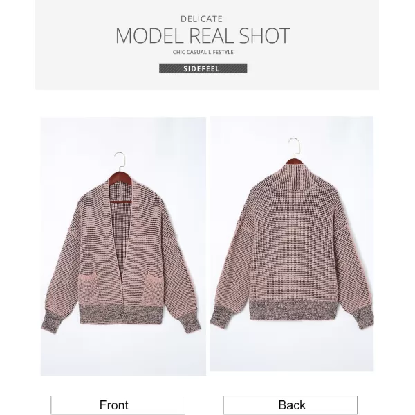 Sidefeel Womens Plaid Short Cardigan Oversized Chunky Long Sleeve Knit Open Front Cardigan Sweaters with PocketsPink